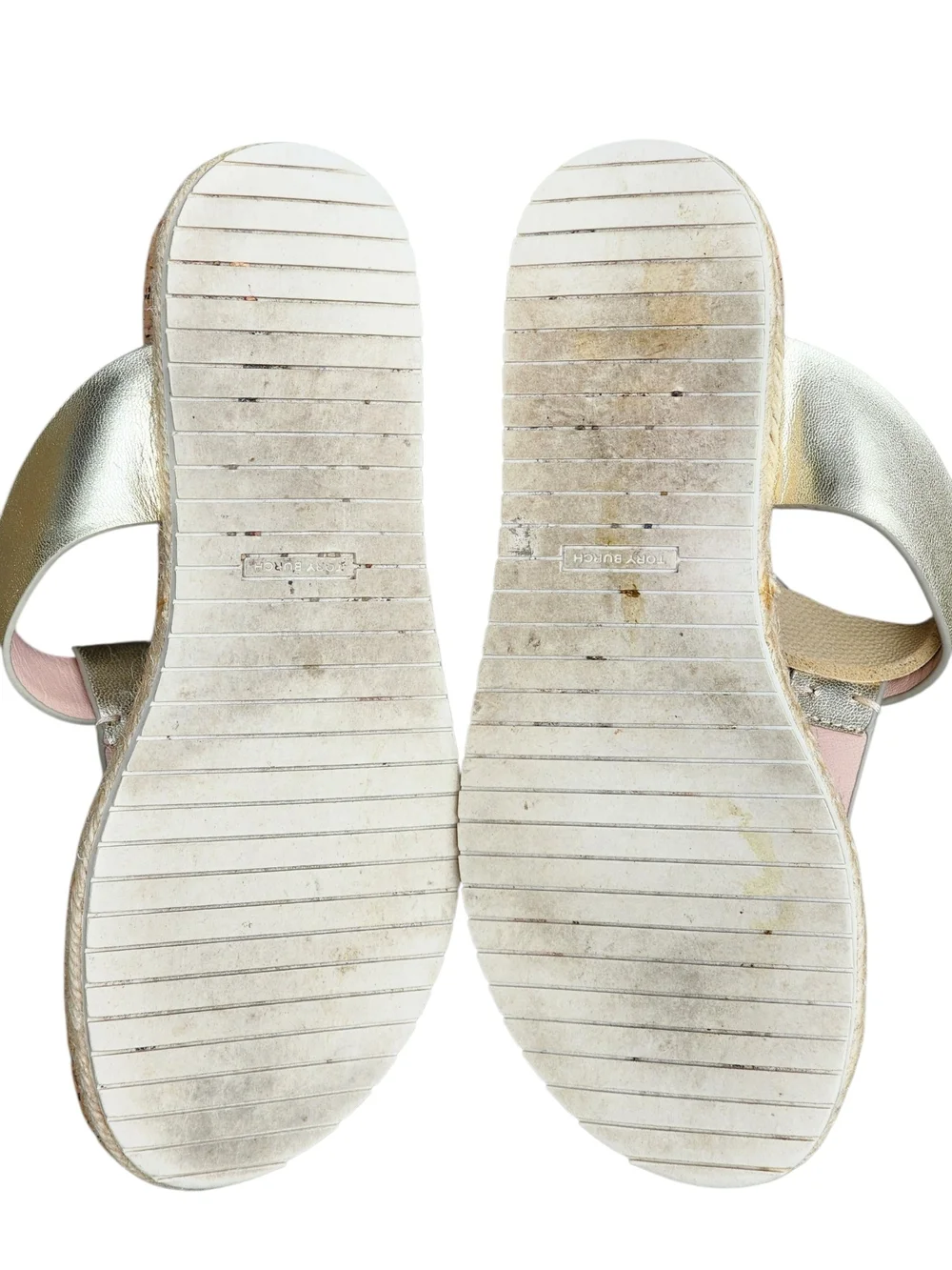 Tory Burch Gold Leather Cork Thong Sandals